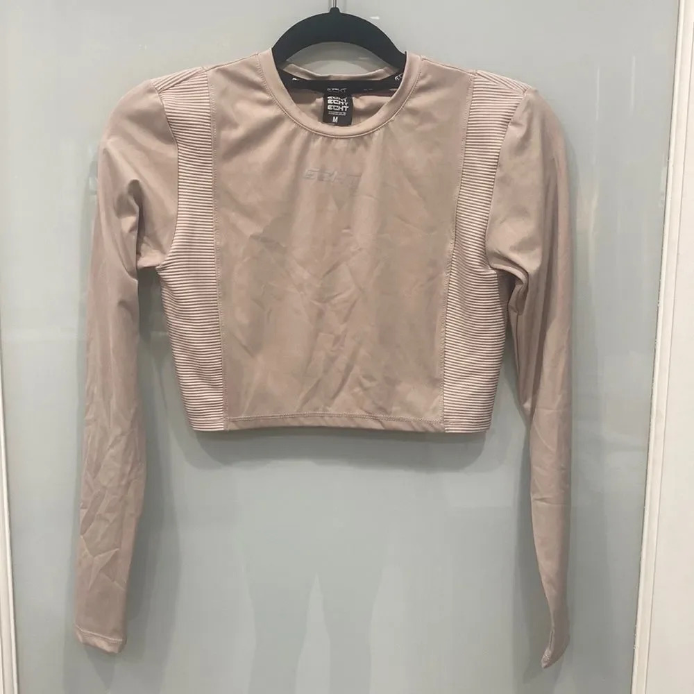 ECHT Women's Blush Pink Long Sleeve Crop Top Work Out Shirt Top Sz M